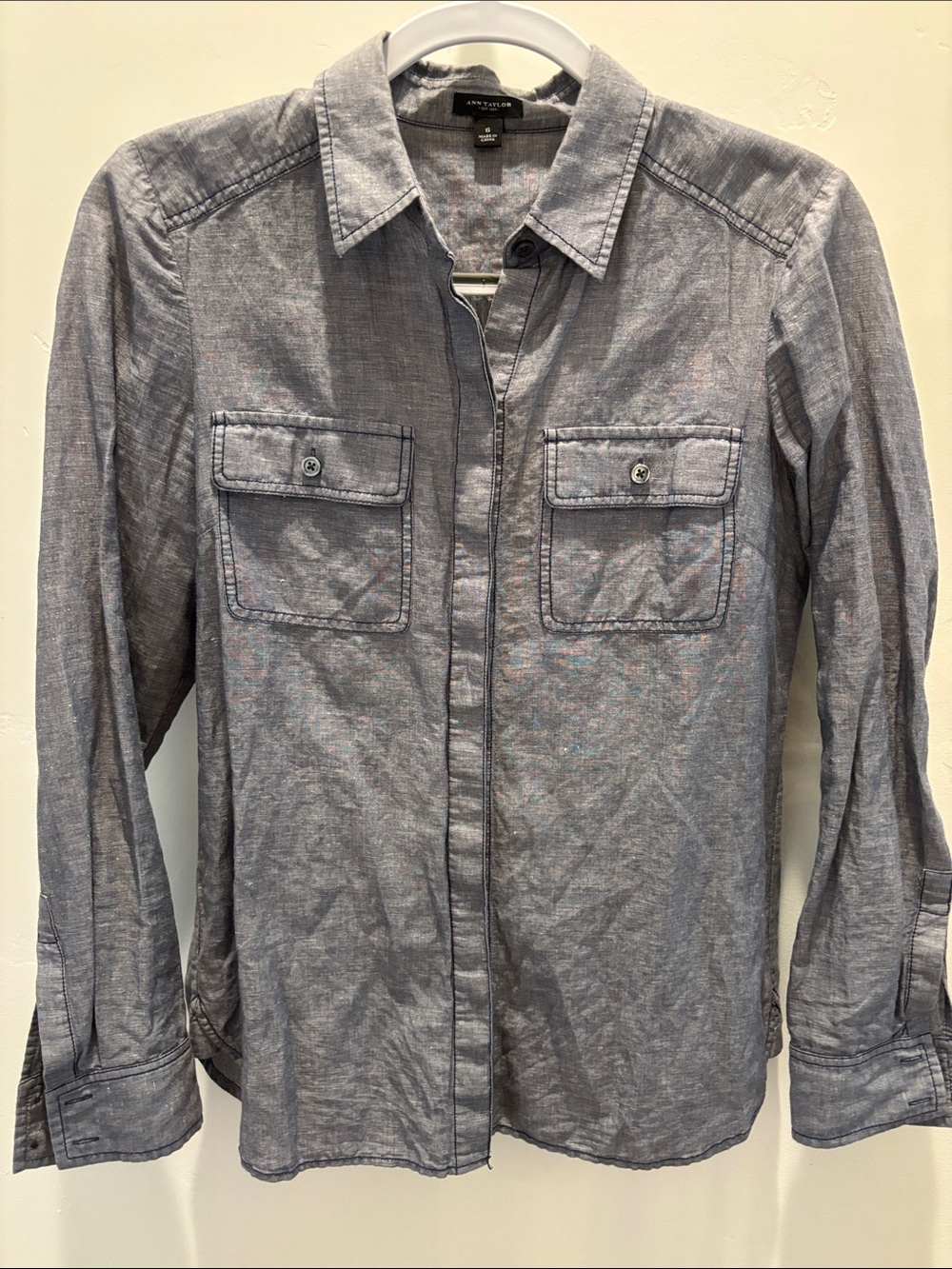 Ann Taylor Men's Light Gray Button-Front Shirt Jacket